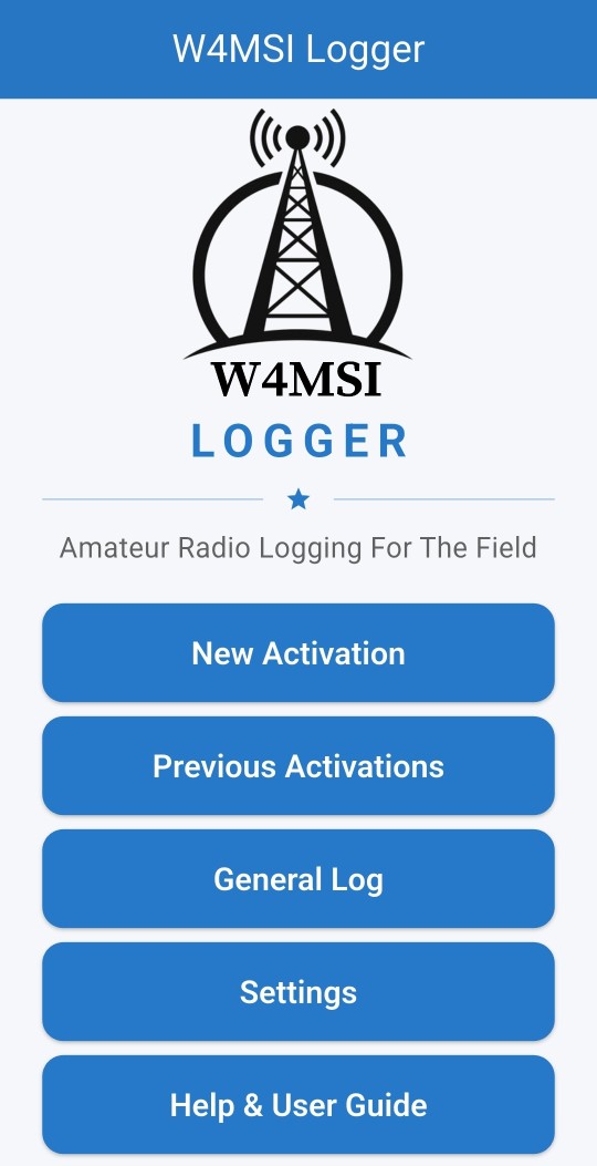 W4MSI Logger home screen