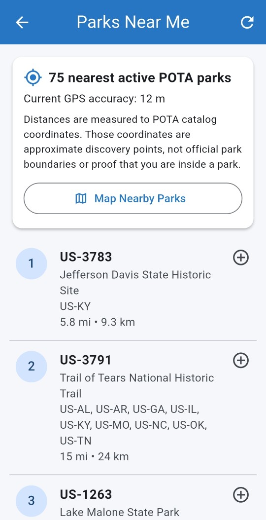 W4MSI Logger nearby POTA park discovery