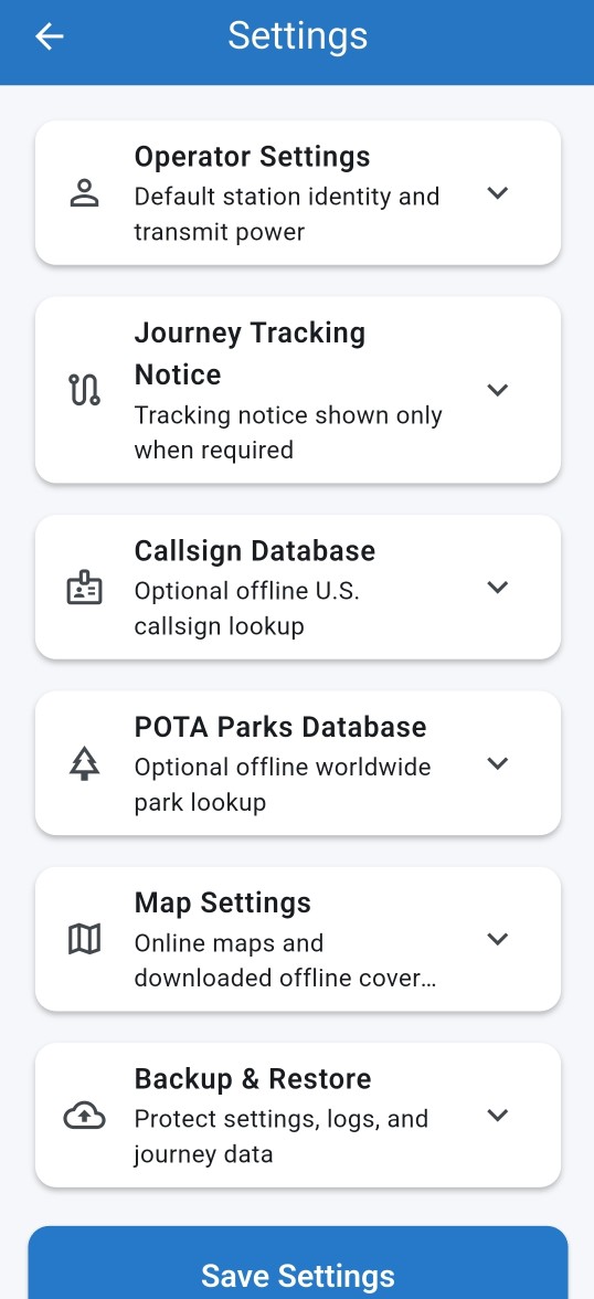 W4MSI Logger offline data, maps, and backup settings