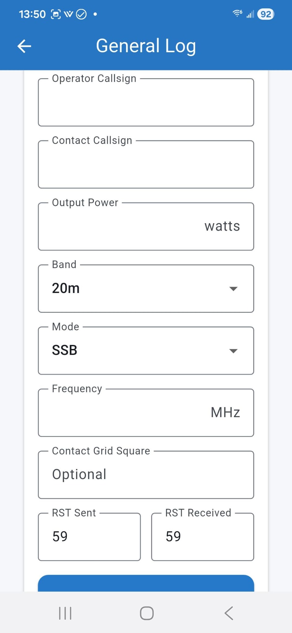 W4MSI Logger General Log screen
