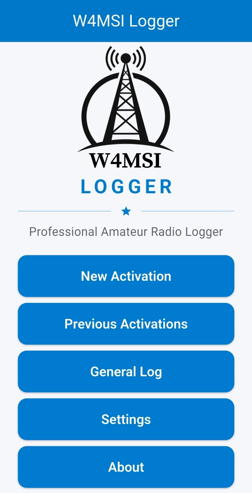 W4MSI Logger home screen